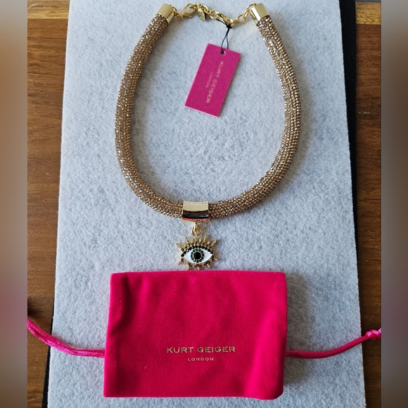 Kurt Geiger London Crystal Eye Pendant Rope Collar Necklace in Gold - Picture 4 of 14